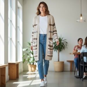 Paper+Crane Open Front Long Line Cardigan - Front Pockets -‎ Preloved - Medium